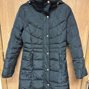Cole Haan Signature Down Puffer 3/4 Coat Jacket Faux Fur Hood Trim XS